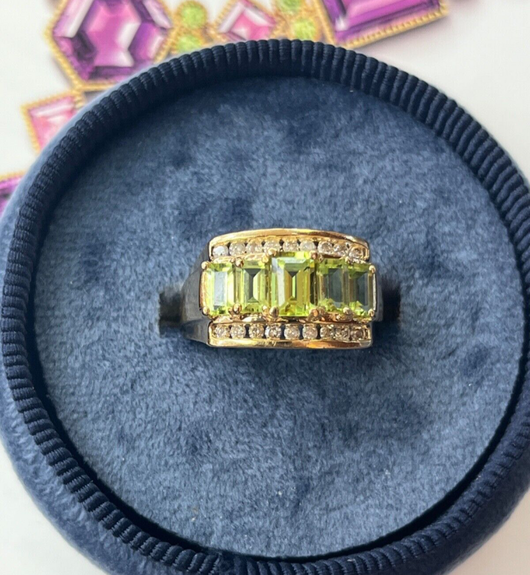 Vintage 14K Yellow Gold Peridot & DIamond Ring, Statement Ring