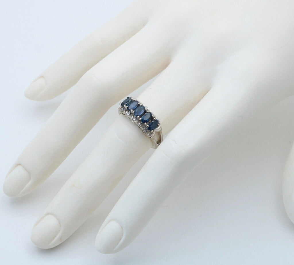 Vintage Sapphires Diamonds 14K WHite Gold Ring