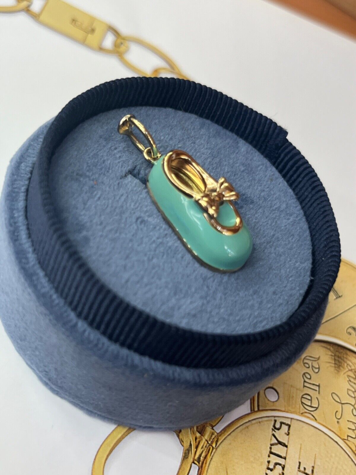 Vintage 14K Yellow Gold Enamel Baby Shoe Charm Pendant