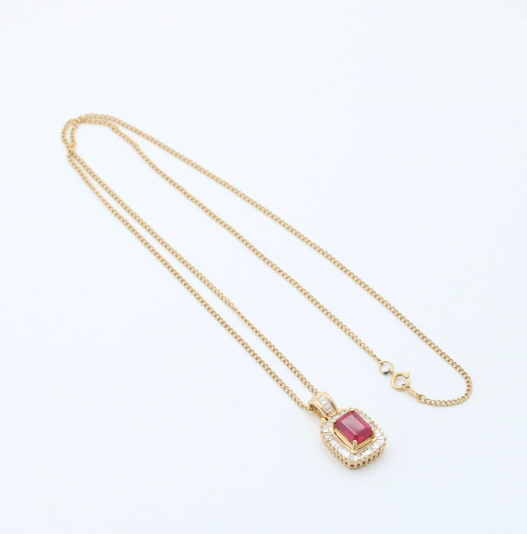 Vintage 14K Yellow Gold Ruby & Diamond Pendant Necklace
