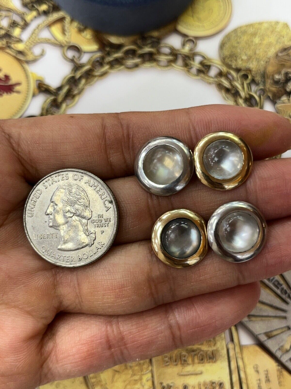 Vintage 18K White & Yellow Gold Moonstone Cufflinks
