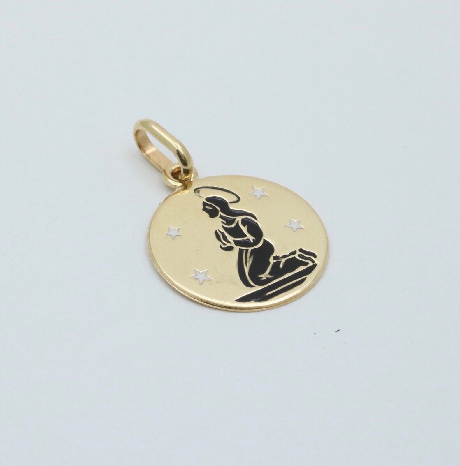 Vintage 14K Yellow Gold Zodiac Virgo Enamel Charm Pendant