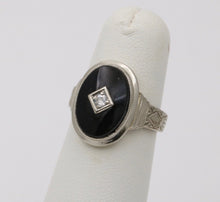 Load image into Gallery viewer, Art Deco Black Onyx Diamond 14K White Gold Ring
