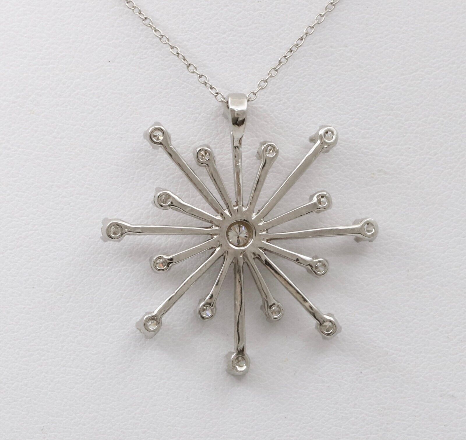 Vintage 14K White Gold Diamond Snowflake Pendant Necklace.