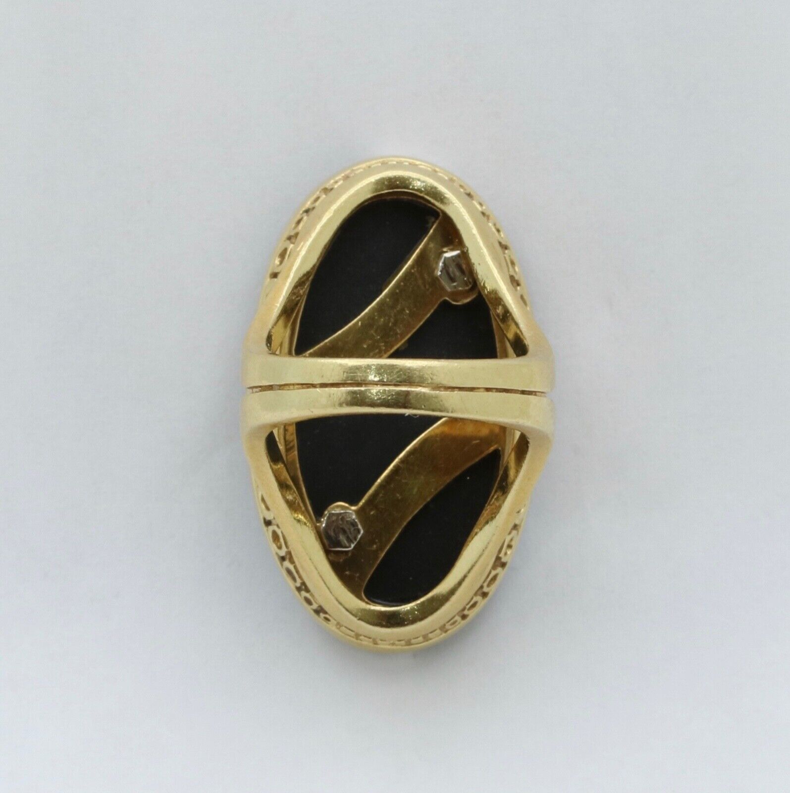 Vintage Statement Diamonds Black Onyx 18K Yellow and White Gold Ring