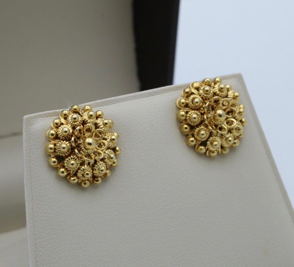Etruscan Style 22K Gold Flower Studs Earring