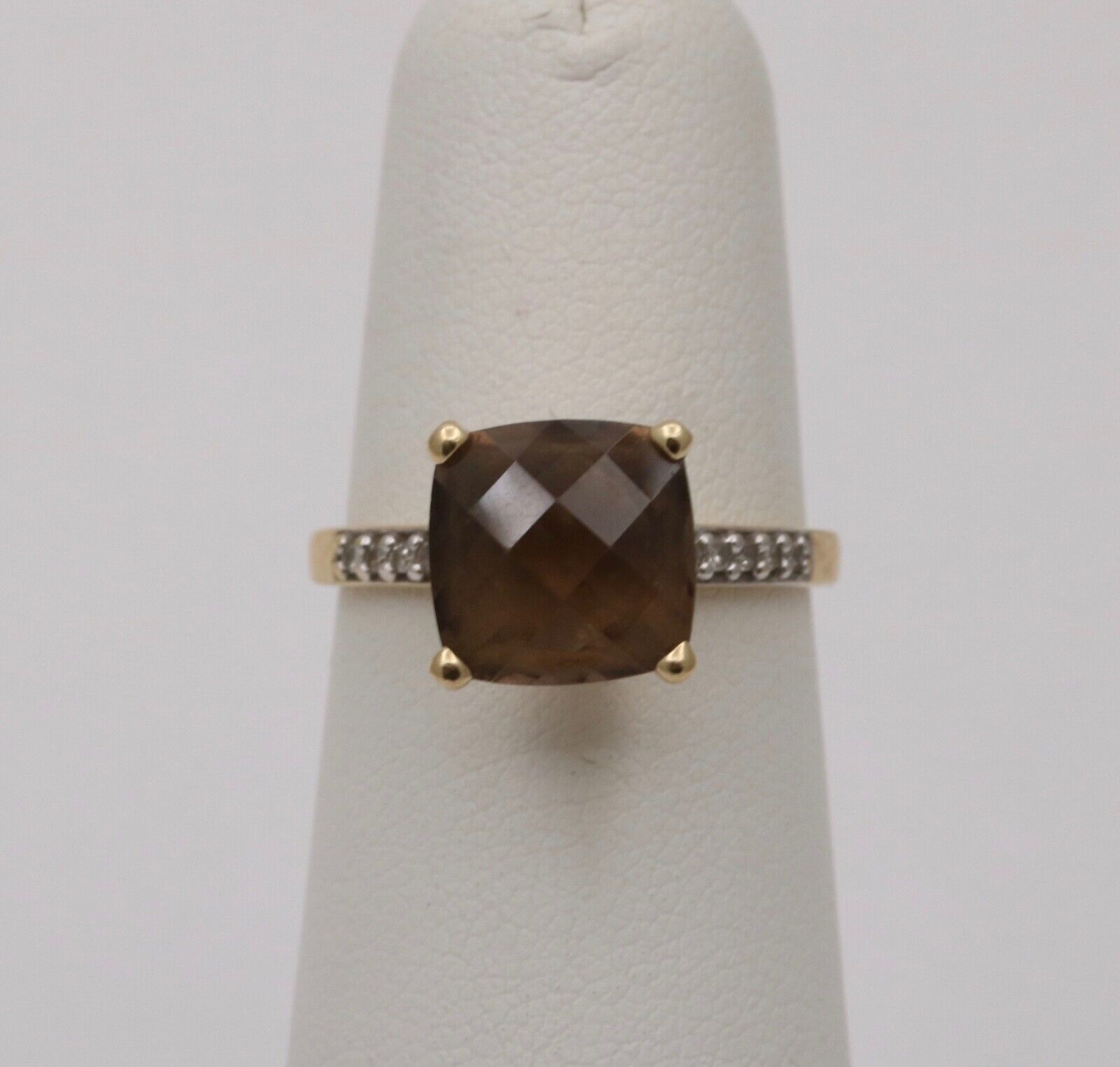 Vintage Smoky Quartz Diamonds 14K Yellow Gold Ring