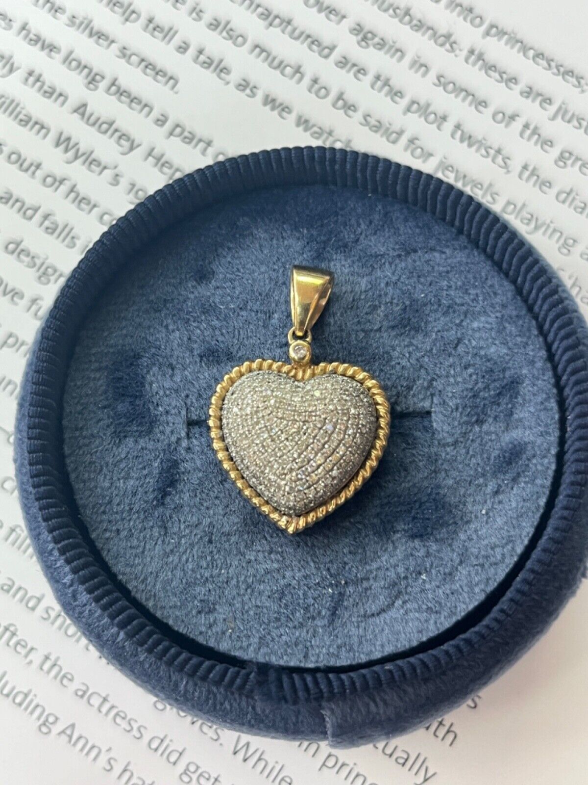 Vintage 10K Yellow & White Gold Diamond Heart Charm
