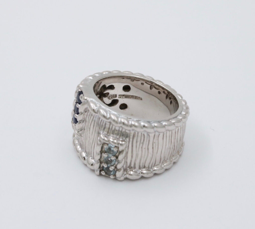 Judith Ripka 925 Sterling Silver Synthetic Stones Wide Band Ring