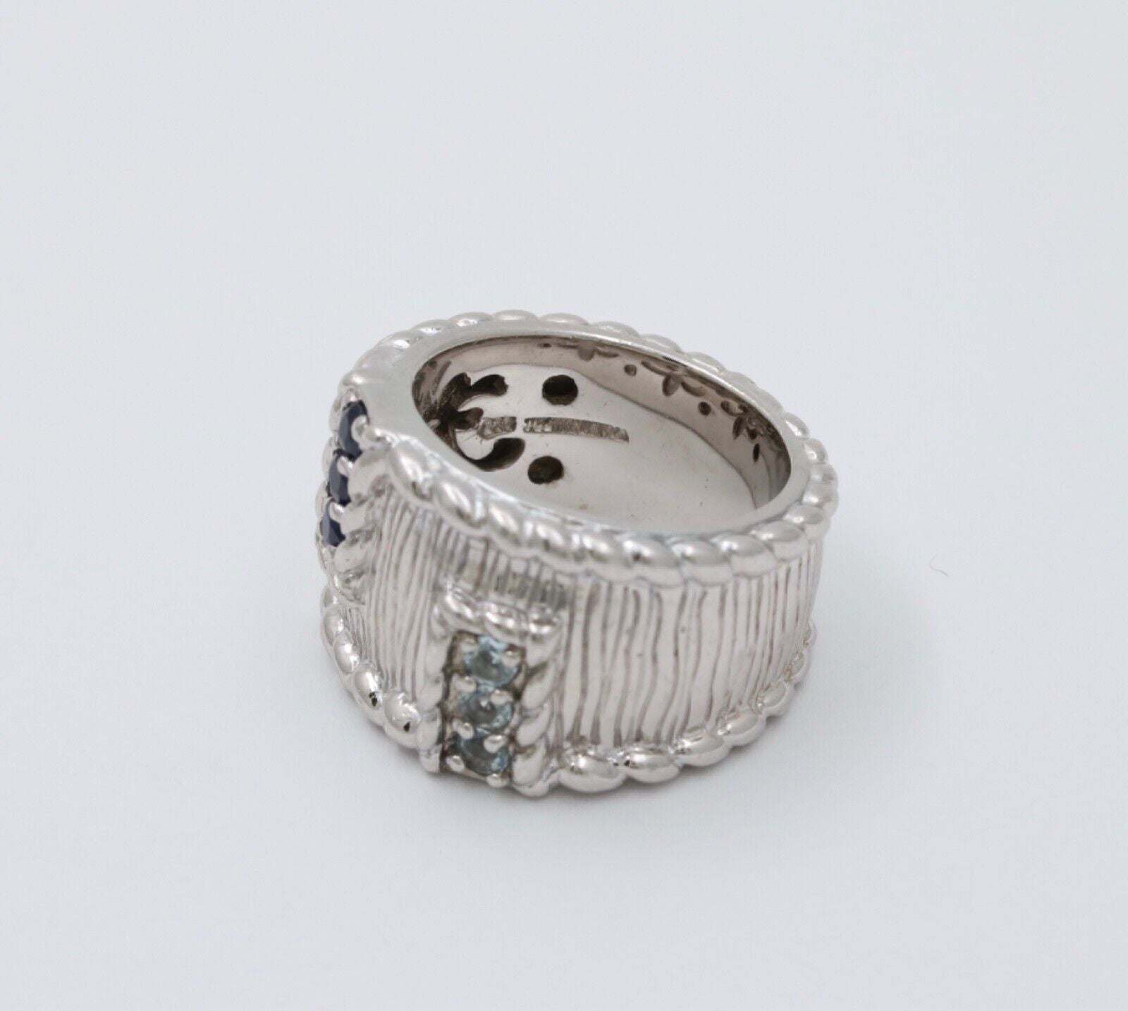 Judith Ripka 925 Sterling Silver Synthetic Stones Wide Band Ring