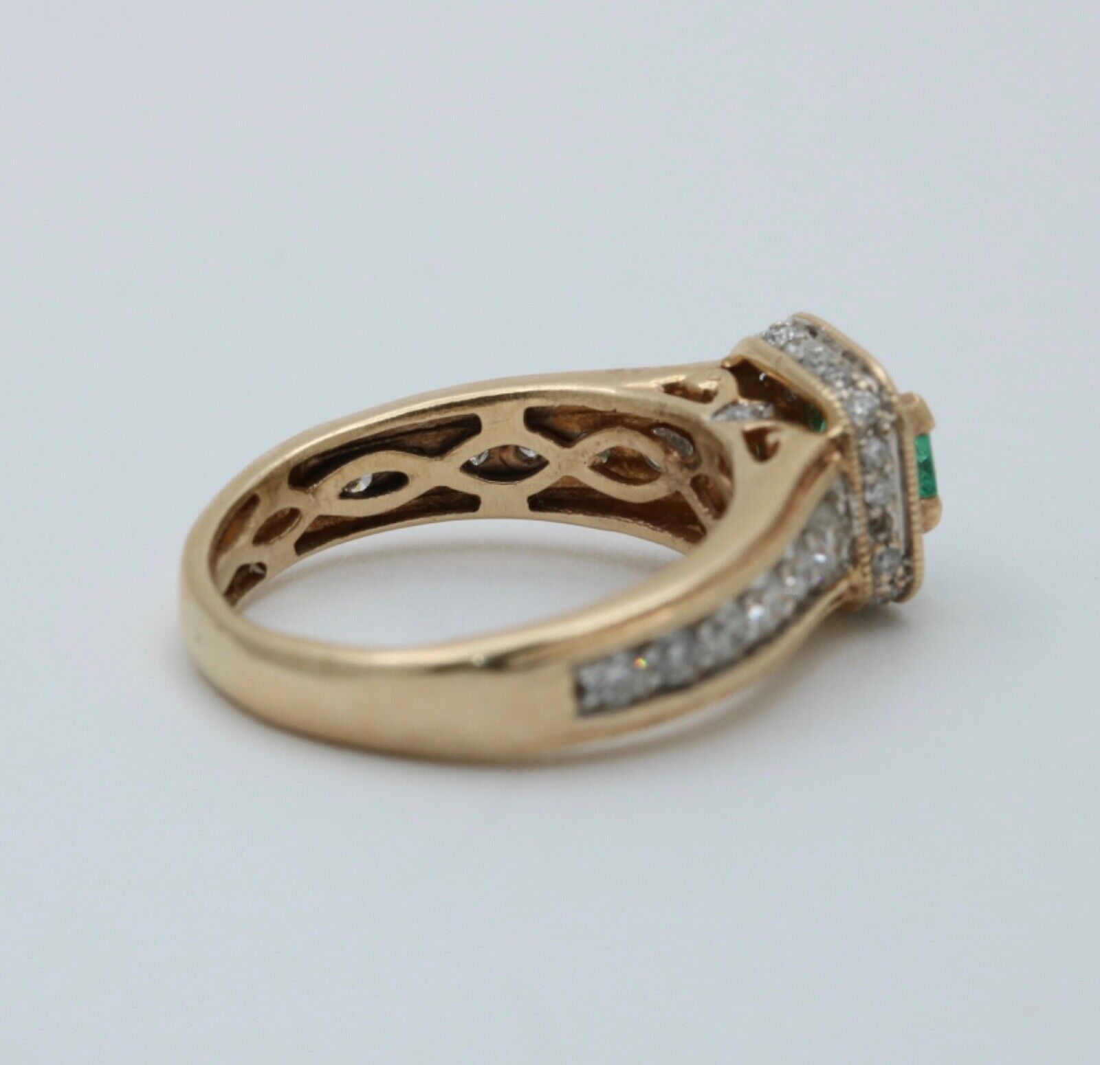 Vintage 14K Yellow Gold Emerald & Diamond Ring, Engagement Ring