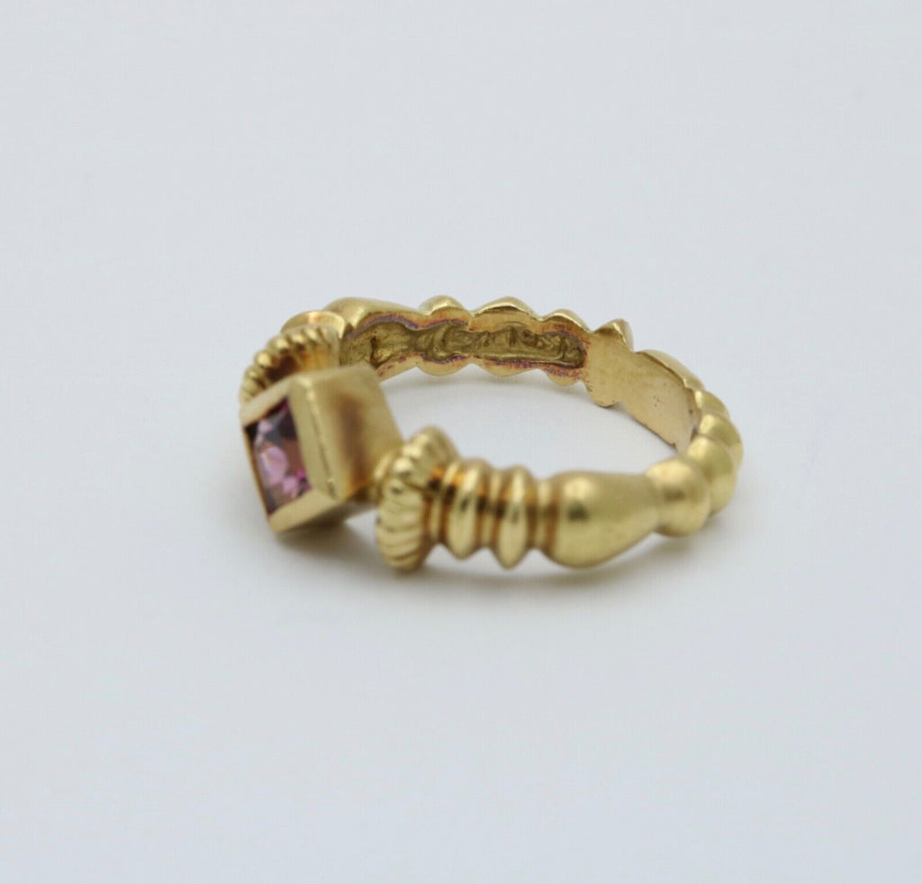 Vintage 18K Yellow Gold Garnet Bohemian Style Band