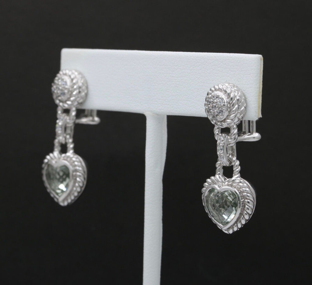 Judith Ripka Sterling Silver Heart Earrings with Prasiolite & Sparkling Accents