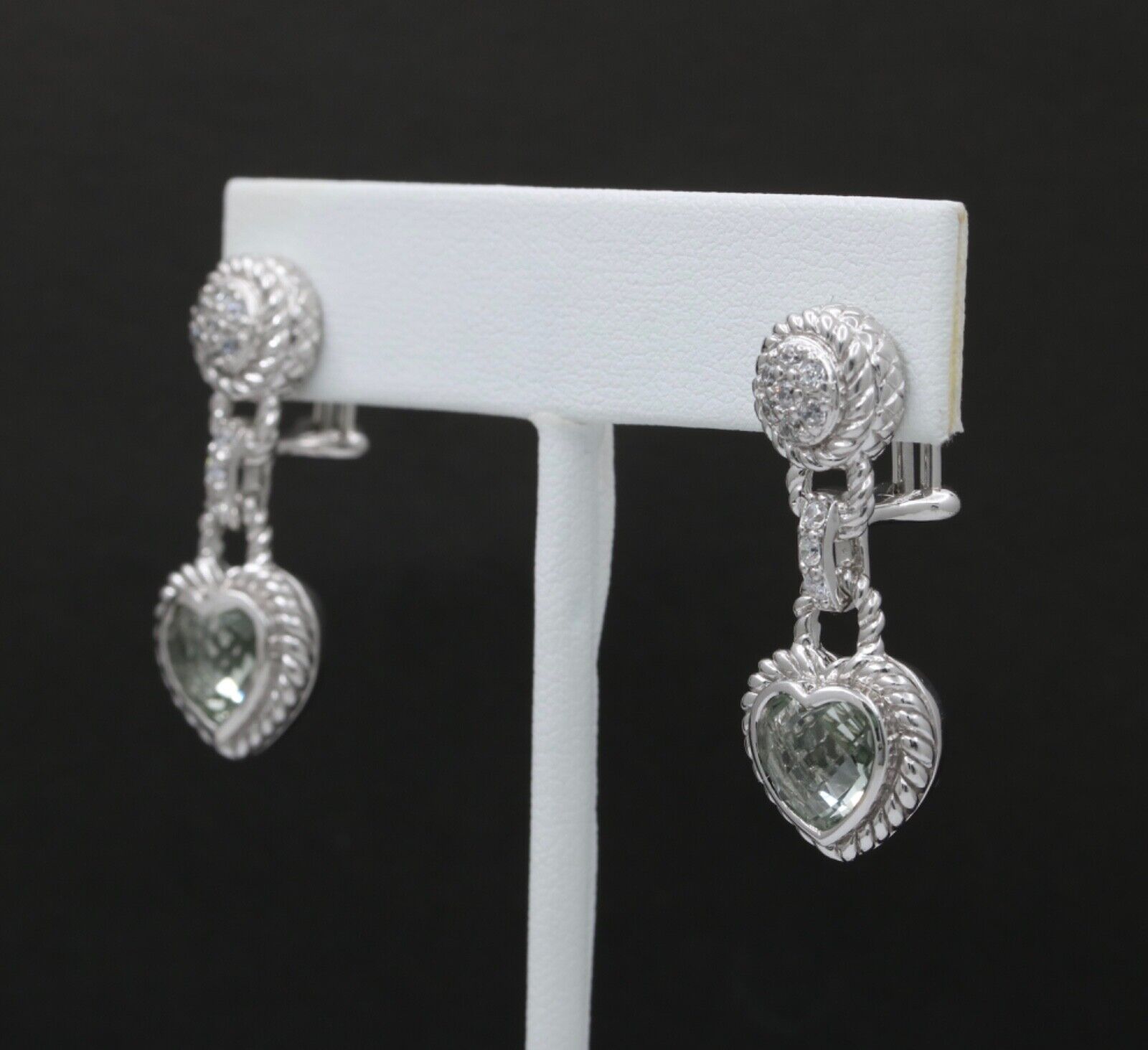 Judith Ripka Sterling Silver Heart Earrings with Prasiolite & Sparkling Accents