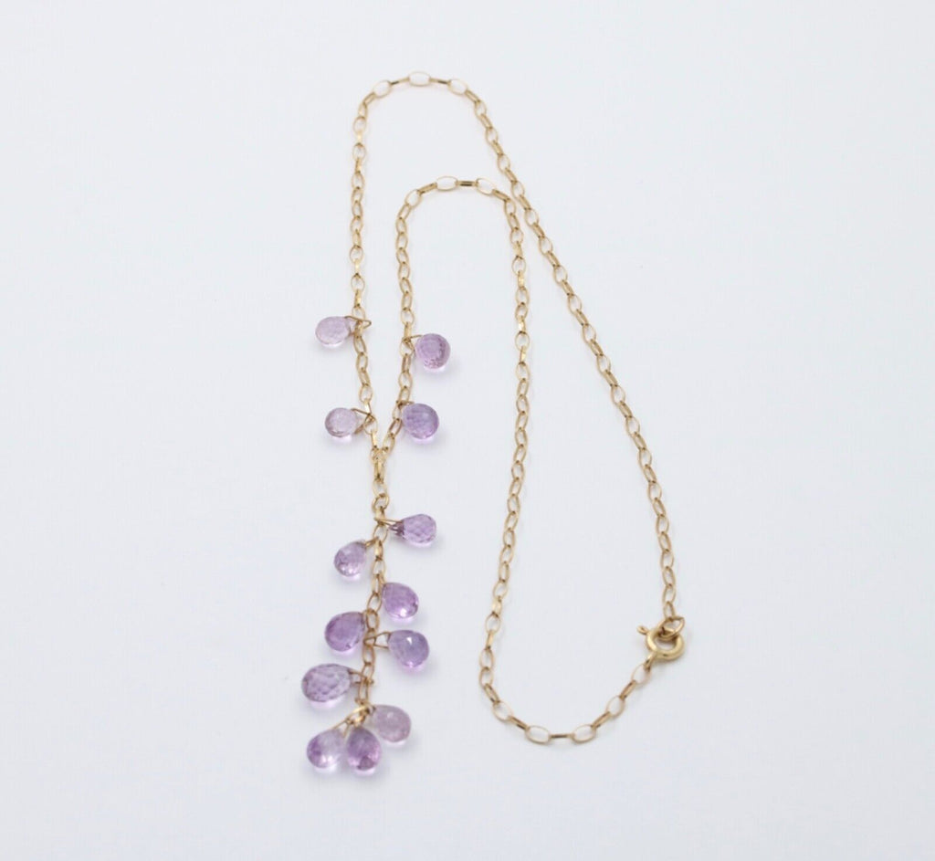 Vintage Amethyst 14K Yellow Gold Droplet Necklace