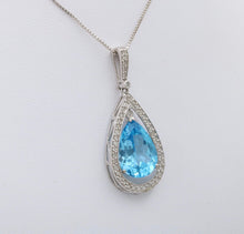 Load image into Gallery viewer, Vintage Dangling Blue Topaz Diamonds White Gold Pendant and Chain
