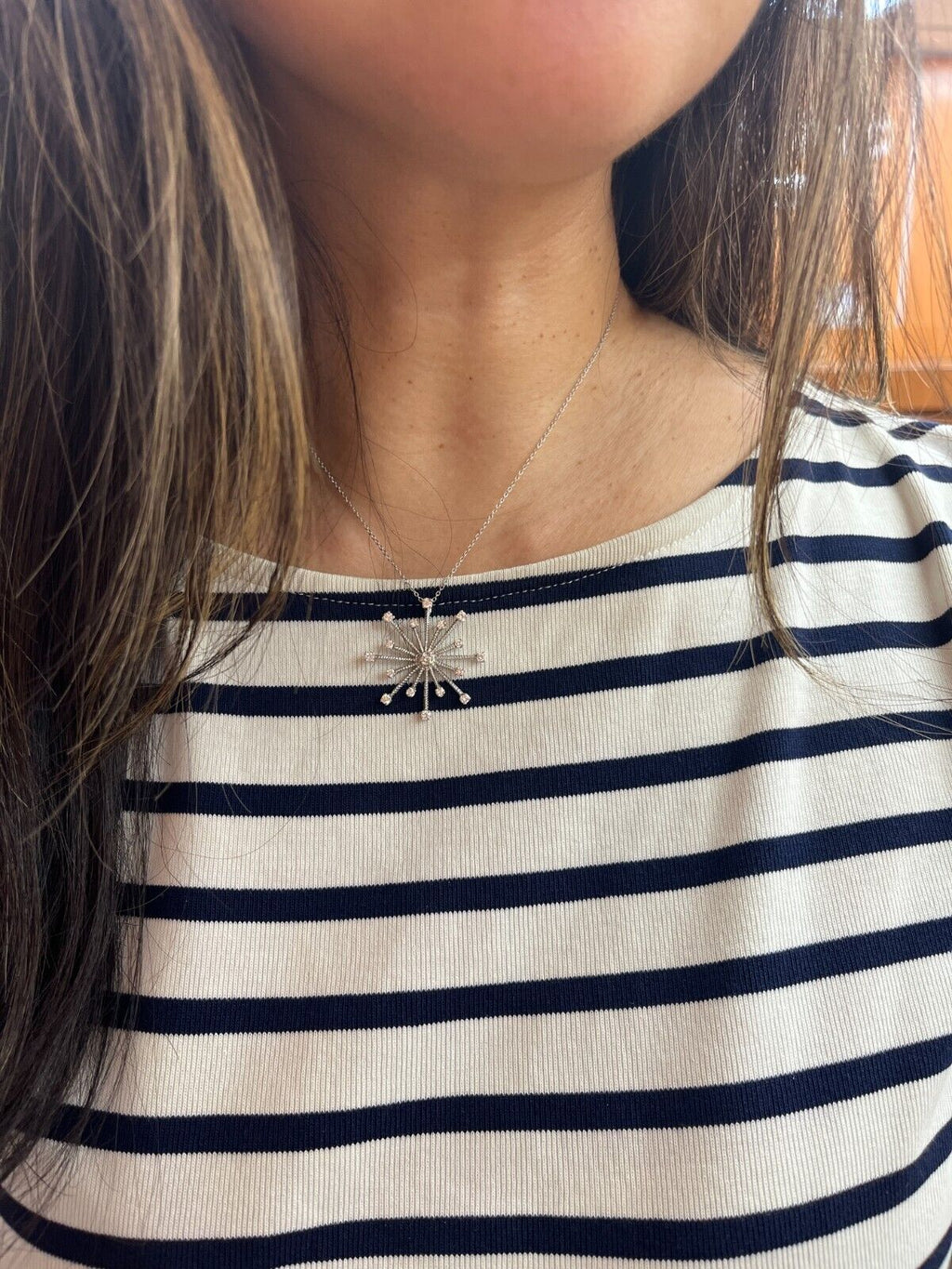 Vintage 14K White Gold Diamond Snowflake Pendant Necklace.