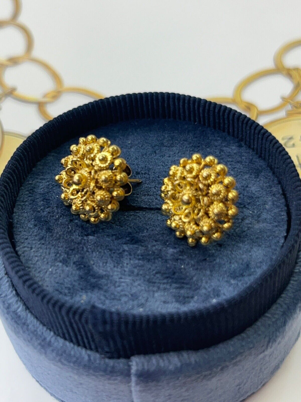 Etruscan Style 22K Gold Flower Studs Earring