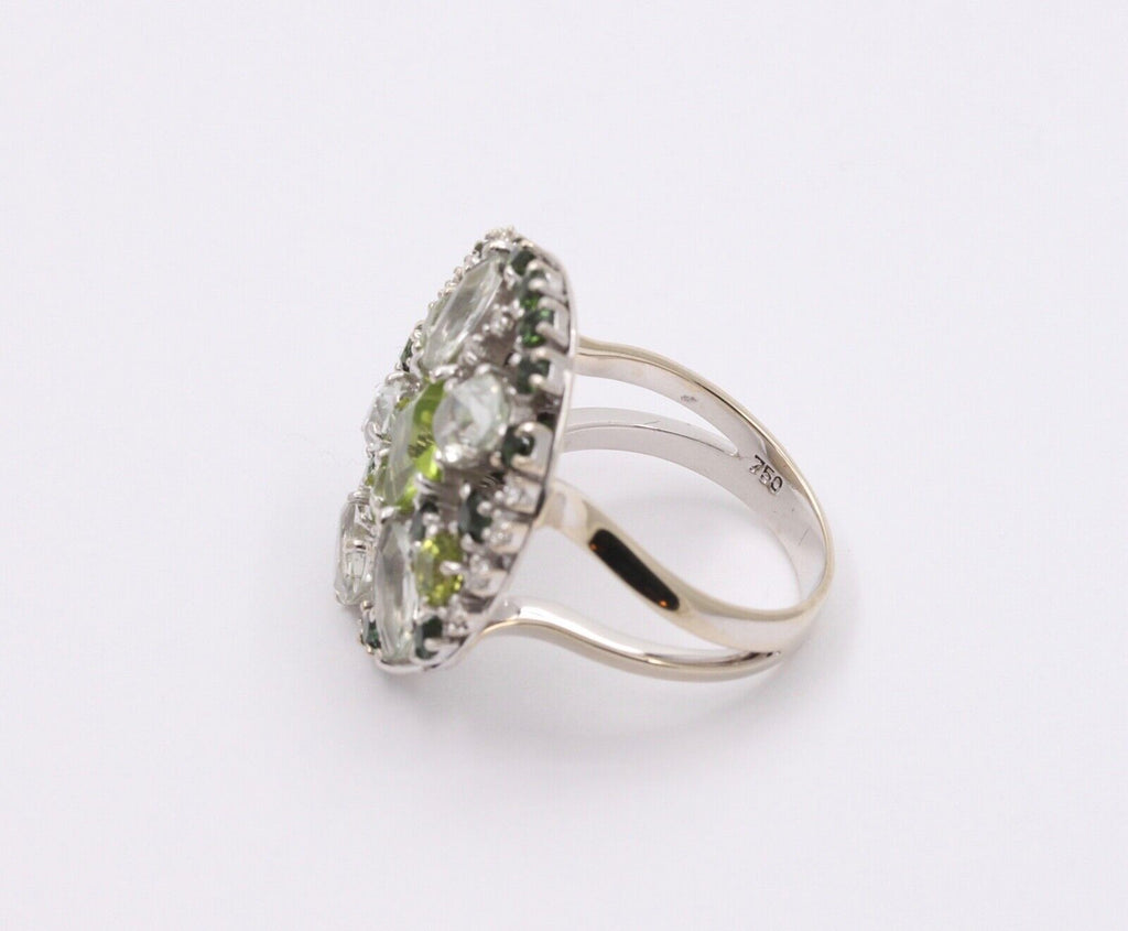 Striking Denoir 18K Gold Peridot, Prasiolite, Tourmaline and Diamond Ring