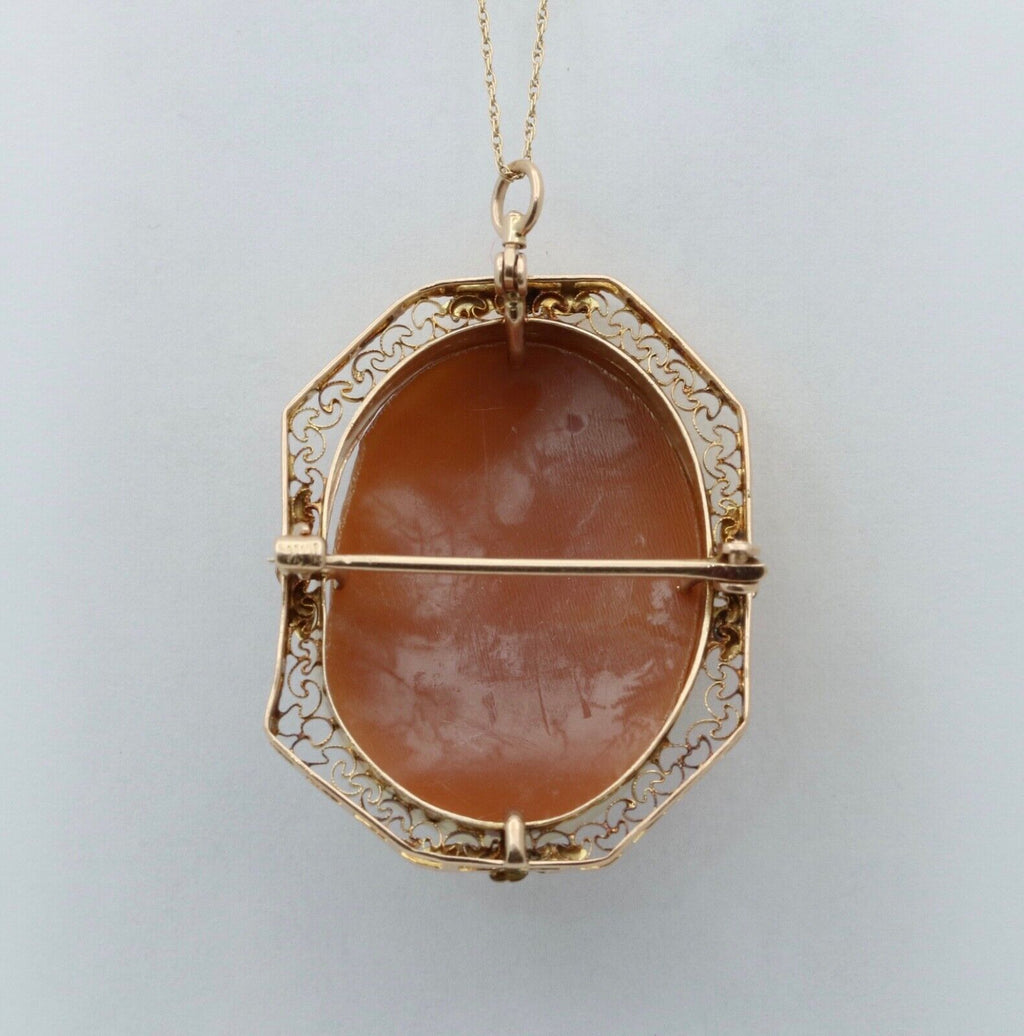 Victorian Carved Cameo 14K Yellow Gold Pendant Brooch