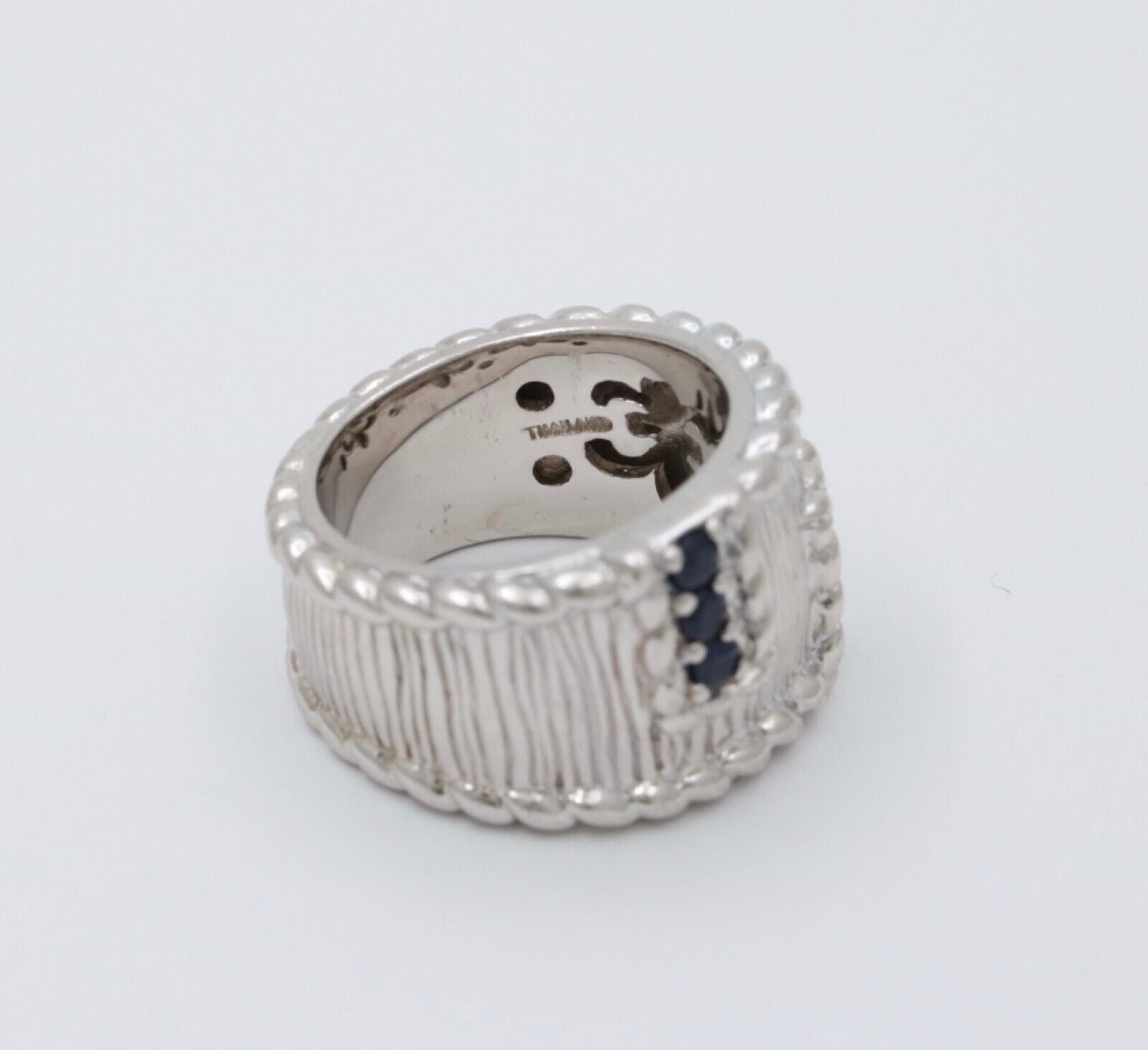 Judith Ripka 925 Sterling Silver Synthetic Stones Wide Band Ring