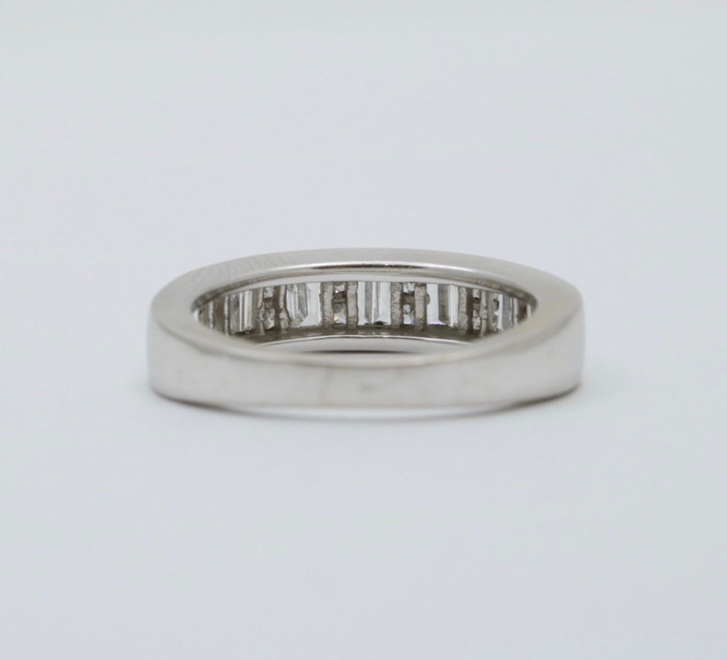 Vintage Baguette Table Cut Diamonds 14K White Gold Band Ring