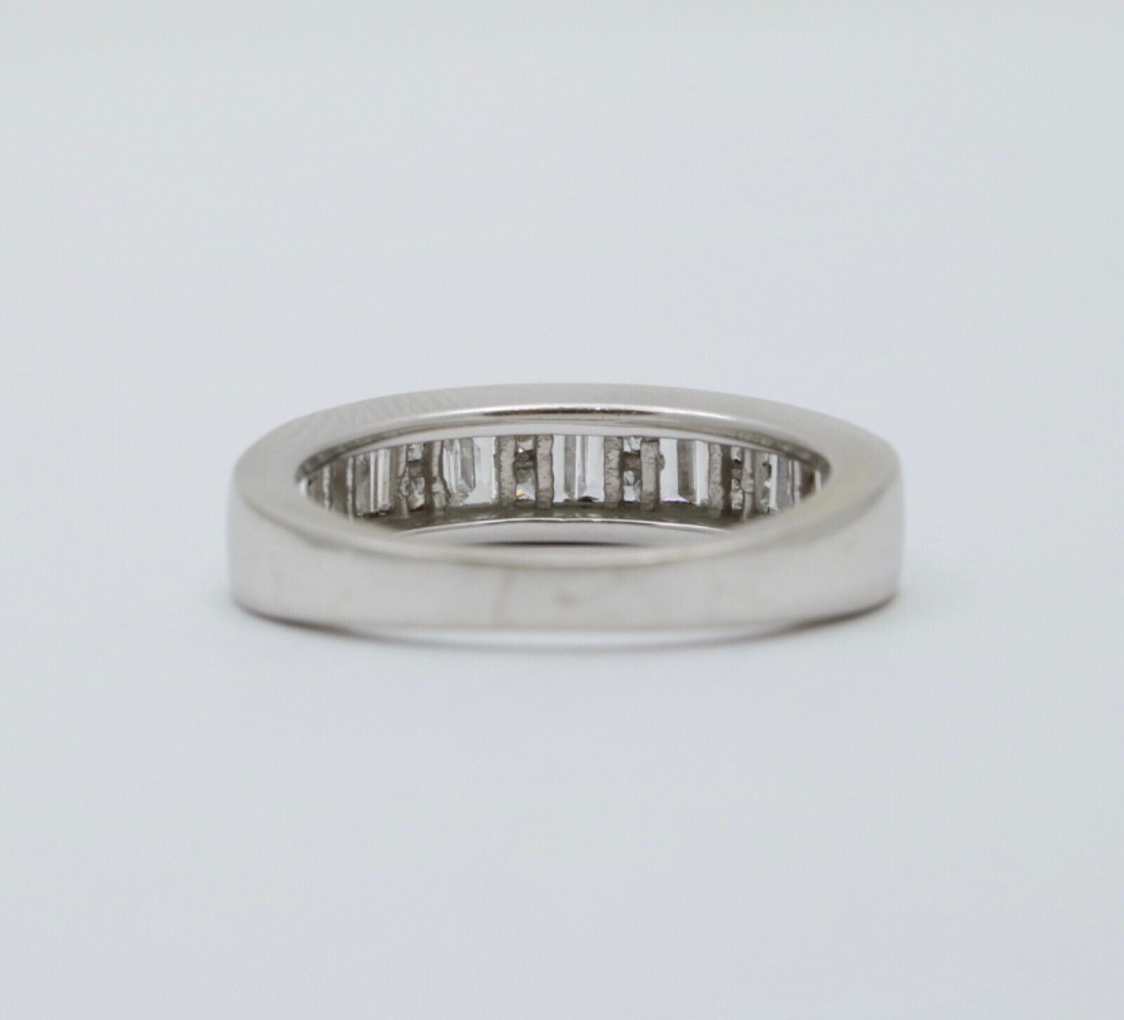 Vintage Baguette Table Cut Diamonds 14K White Gold Band Ring