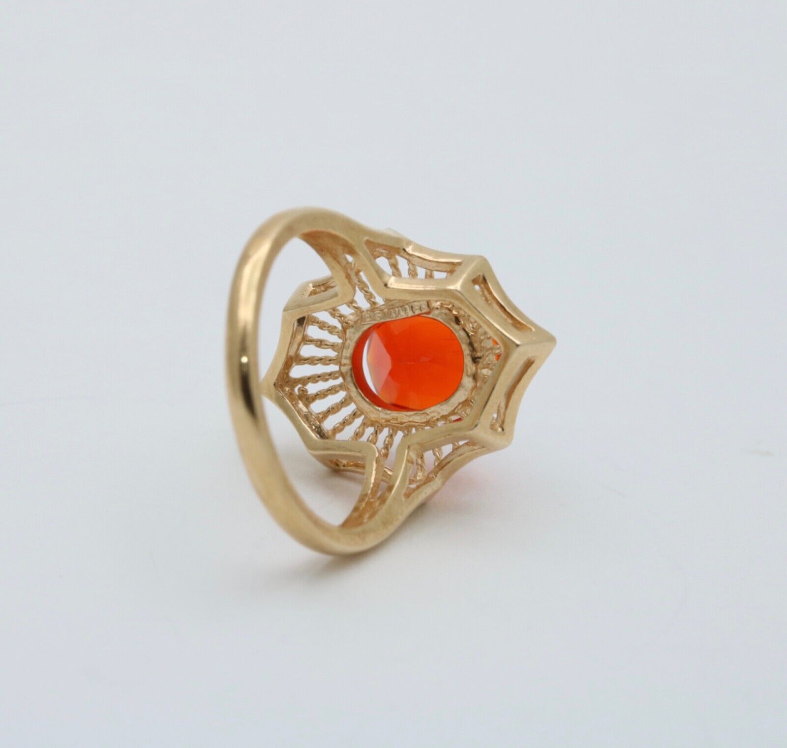Vintage Mexican Fire Opal Filagree 14K Yellow Gold Ring