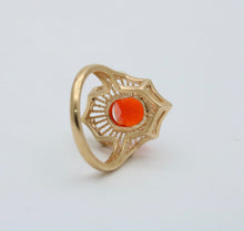 Load image into Gallery viewer, Vintage Mexican Fire Opal Filagree 14K Yellow Gold Ring
