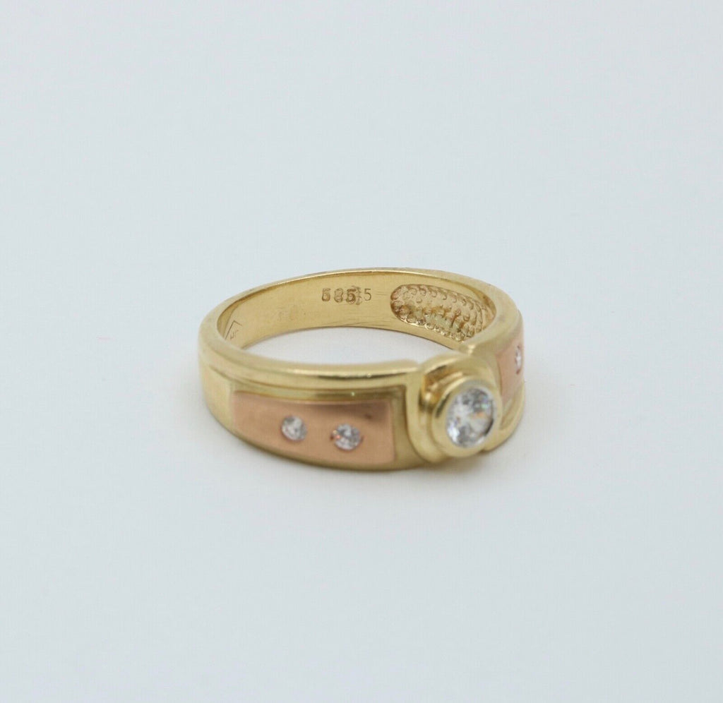 Vintage 14K Yellow & Pink Gold Diamond Band
