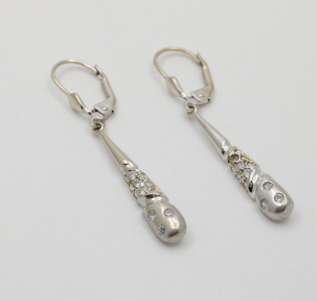 14K White Gold Diamond Dangling Earrings