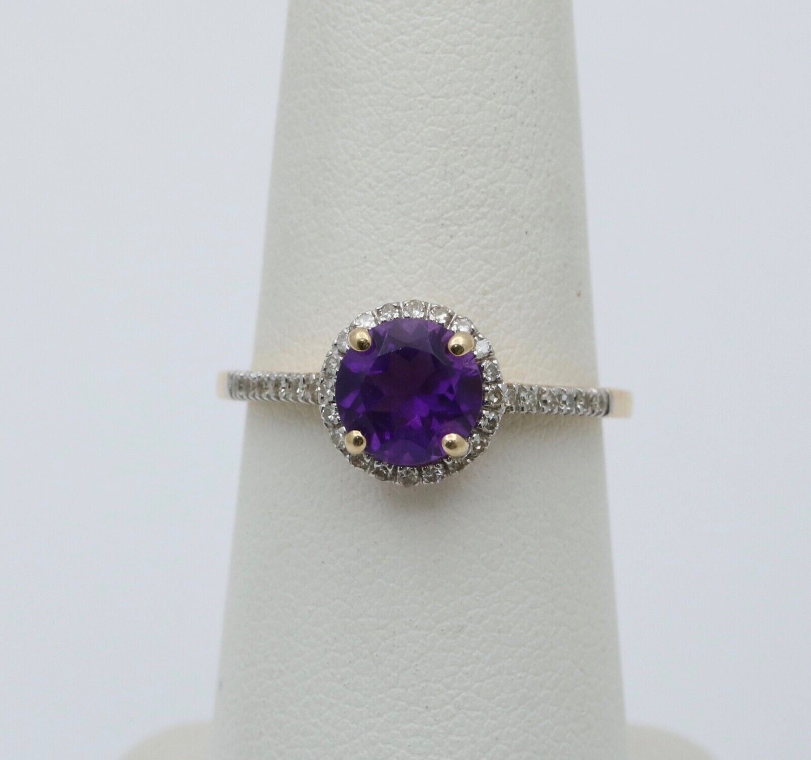 Vintage 14K Yellow Gold Amethyst Diamond Halo Ring