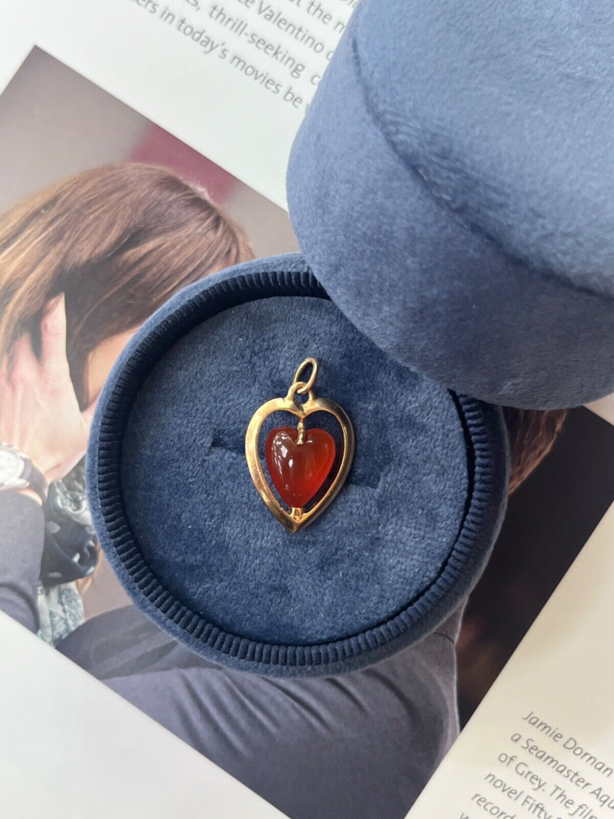 Vintage 14K Yellow Gold Carnelian Heart Pendant