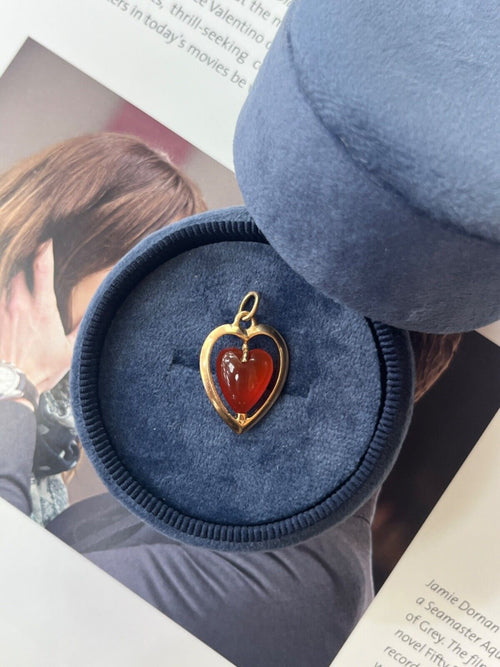 Vintage 14K Yellow Gold Carnelian Heart Pendant
