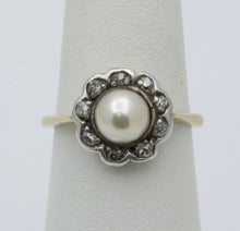 Load image into Gallery viewer, Victorian English Rose Cut Diamonds Pearl 18K Yellow White Gold Ring
