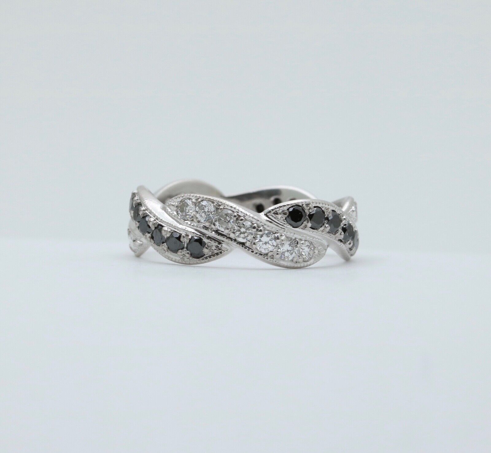 Vintage Diamonds Blue Sapphires 14K White Gold Ring