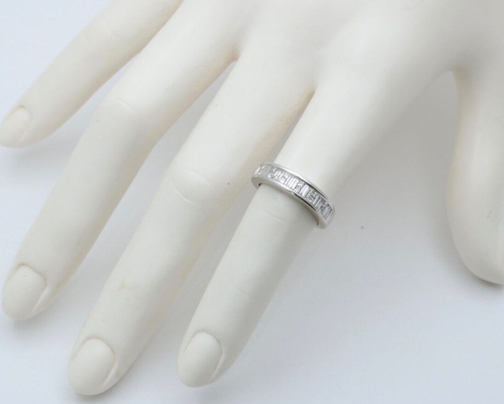 Vintage Baguette Table Cut Diamonds 14K White Gold Band Ring