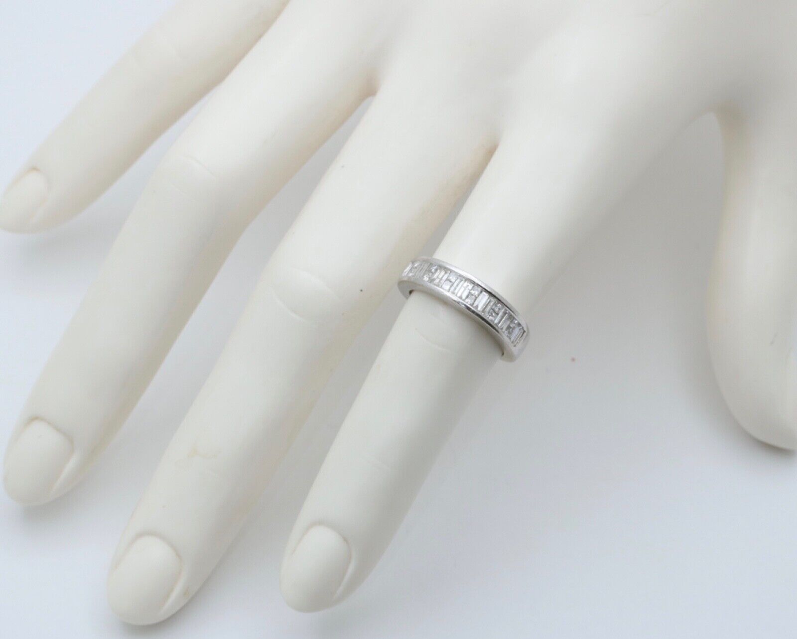 Vintage Baguette Table Cut Diamonds 14K White Gold Band Ring