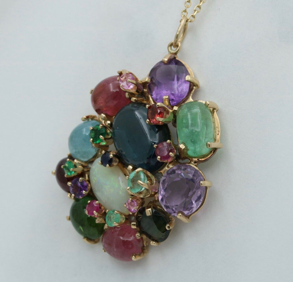 Vintage Multi-stone 14K Yellow Gold Pendant