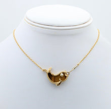 Load image into Gallery viewer, Vintage 18K Yellow Gold Tiger Eye &amp; Diamond Fish Pendant Necklace
