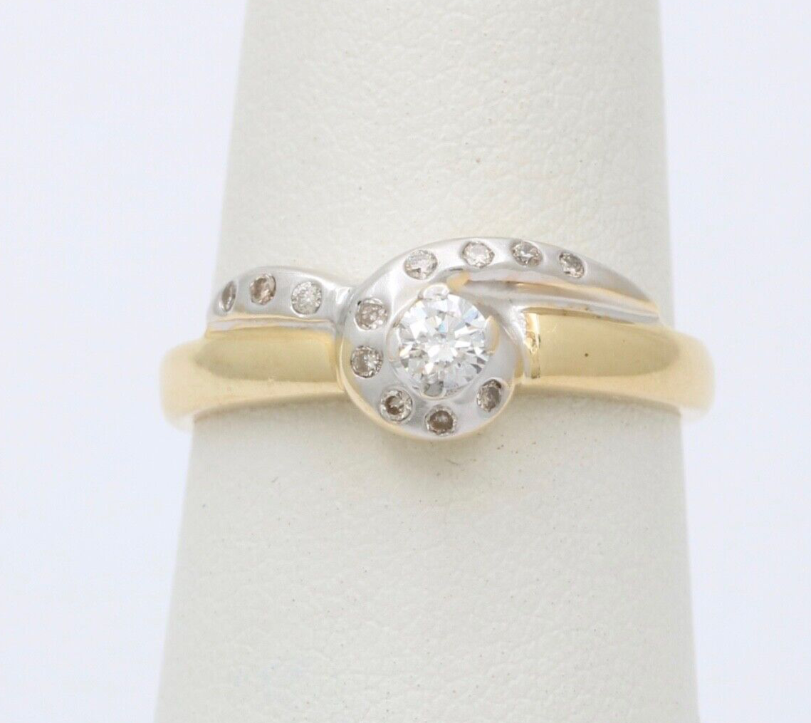 Vintage 18K Yellow Gold & Platinum Geometric Diamond Ring