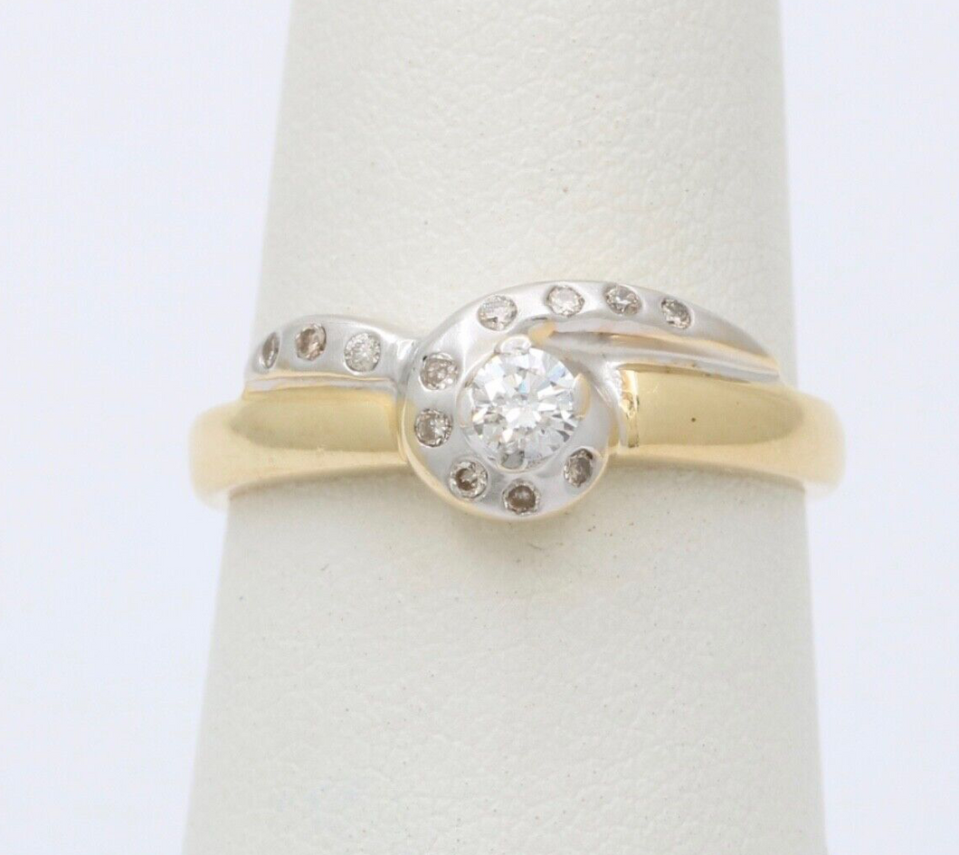 Vintage 18K Yellow Gold & Platinum Geometric Diamond Ring