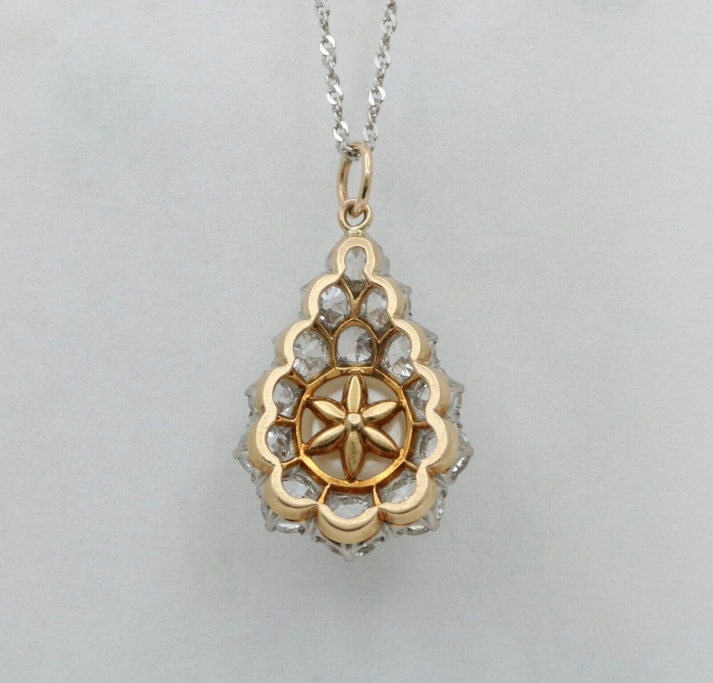 Vintage 18K Yellow Gold & Platinum Diamond Pearl Pendant Charm
