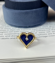 Load image into Gallery viewer, Vintage 14K Yellow Gold Heart Lapis Lari Diamond Ring.
