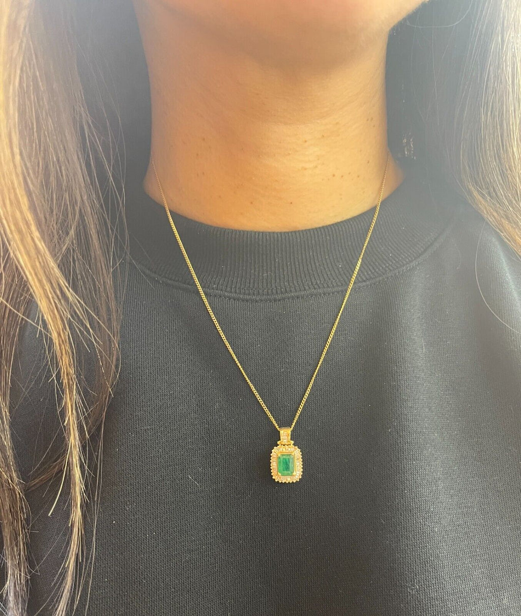 Vintage Emerald & Diamond 14K Yellow Gold Pendant