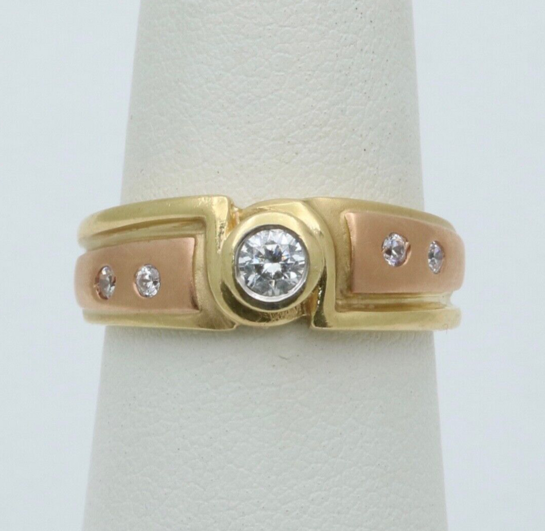 Vintage 14K Yellow & Pink Gold Diamond Band