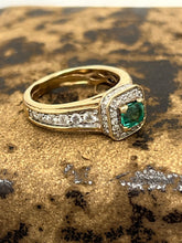 Load image into Gallery viewer, Vintage 14K Yellow Gold Emerald &amp; Diamond Ring, Engagement Ring
