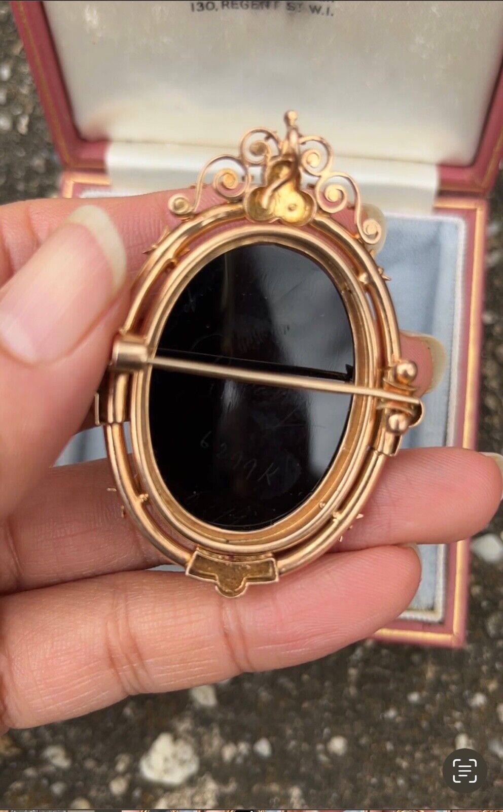 Victorian 14K Rose Gold Black Onyx Cameo Pendant Brooch