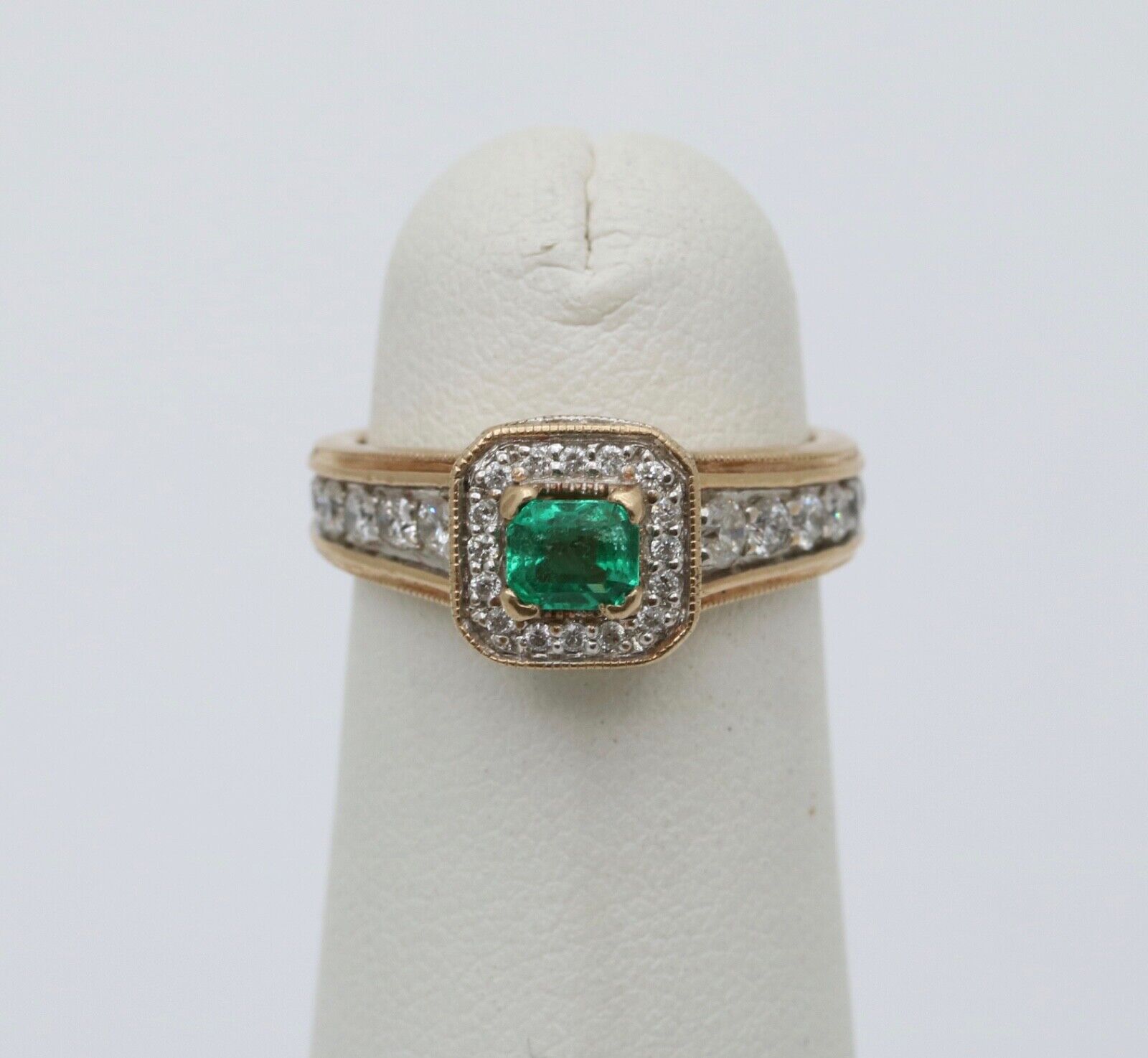 Vintage 14K Yellow Gold Emerald & Diamond Ring, Engagement Ring