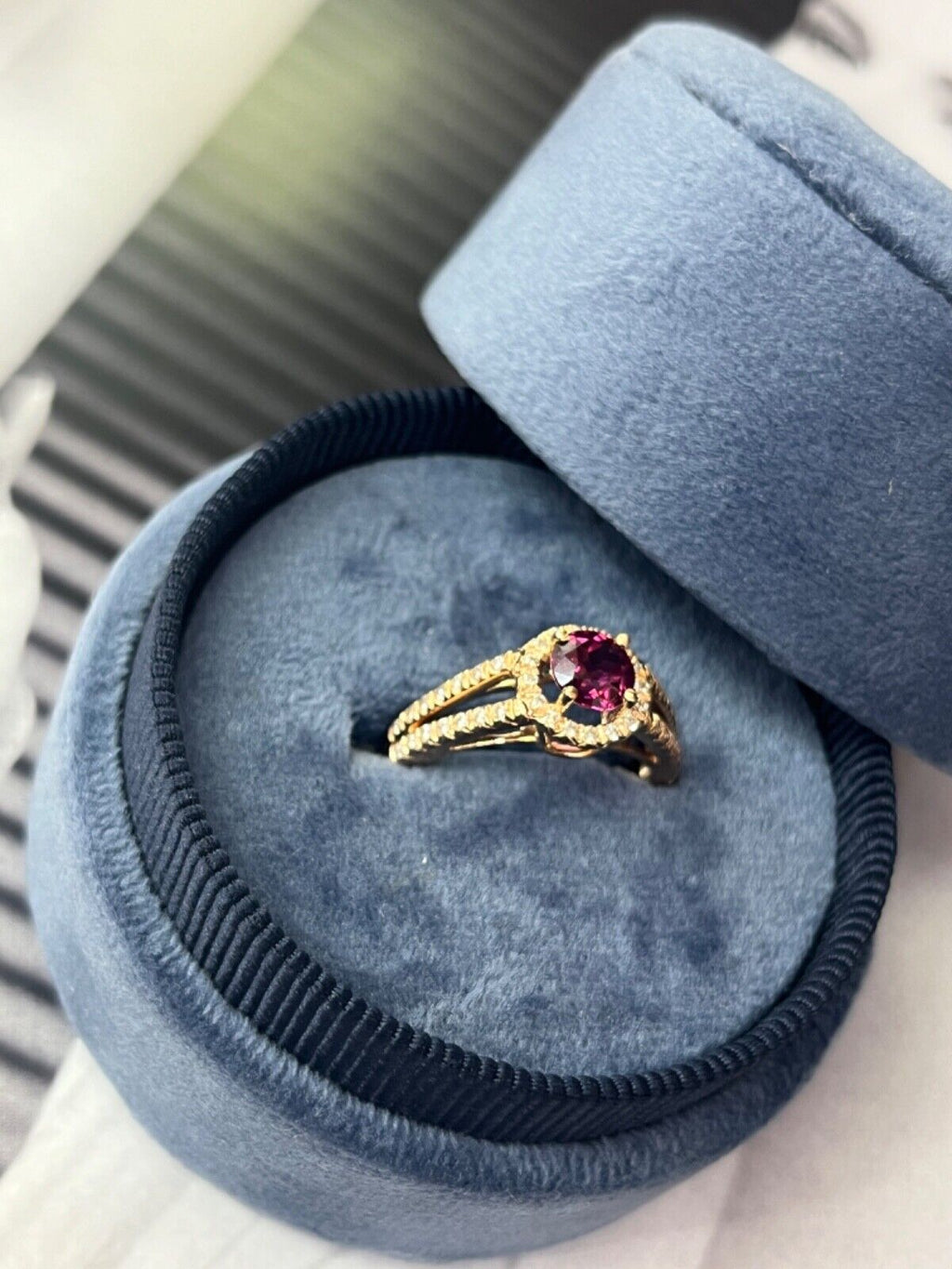 Vintage 14K Rose Gold Rhodolite Garnet Diamond Ring